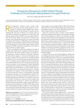 Perioperative Management of ACE Inhibitor Therapy: Challenges of Clinical Decision Making Based on Surrogate Endpoints