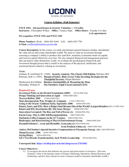 Course Syllabus (Fall Semester) E-Mail: Cwilkos@Business.Uconn.Edu