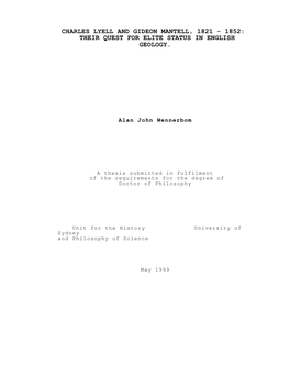 Charles Lyell and Gideon Mantell, 1821 - 1852: Their Quest for Elite Status in English Geology