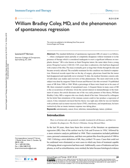 William Bradley Coley, MD, and the Phenomenon of Spontaneous Regression