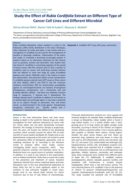 Study the Effect of Rubia Cordifolia Extract on Different Type of Cancer Cell Lines and Different Microbial