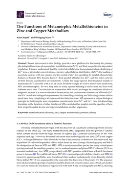 The Functions of Metamorphic Metallothioneins in Zinc and Copper Metabolism