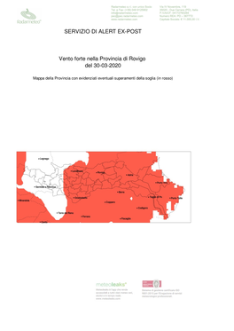 SERVIZIO DI ALERT EX-POST Vento Forte Nella Provincia Di Rovigo Del