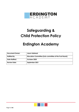 Safeguarding & Child Protection Policy Erdington Academy