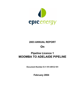 On MOOMBA to ADELAIDE PIPELINE