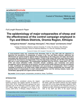The Epidemiology of Major Ectoparasites of Sheep and the Effectiveness of the Control Campaign Employed in Tiyo and Diksis Districts, Oromia Region, Ethiopia
