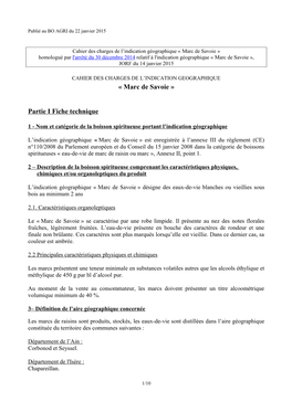 Cahier Des Charges De L'indication Géographique Marc De Savoie