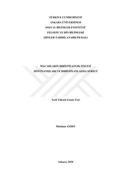 Türkiye Cumhuriyeti Ankara Üniversitesi Sosyal Bilimler Enstitüsü Felsefe Ve Din Bilimleri (Dinler Tarihi) Anabilim Dali