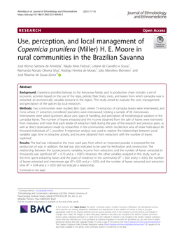 Use, Perception, and Local Management of Copernicia Prunifera (Miller) H