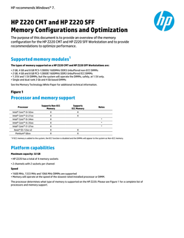 HP Z220 CMT and HP Z220 SFF Memory Configurations And