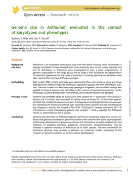 Genome Size in Anthurium Evaluated in the Context of Karyotypes and Phenotypes