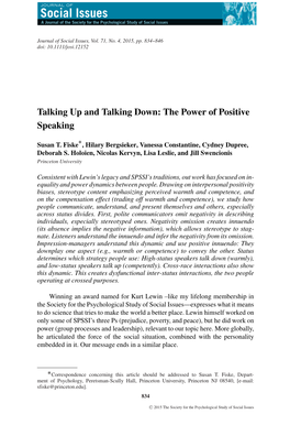 Talking up and Talking Down: the Power of Positive Speaking