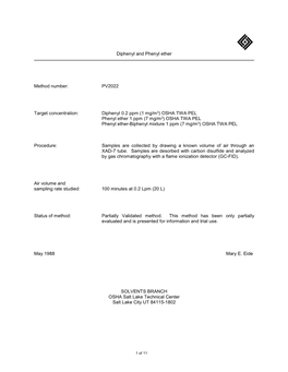 Diphenyl and Phenyl Ether Method Number: PV2022 Target Concentration