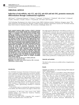 Induction of Micrornas, Mir-155, Mir-222, Mir-424 and Mir-503, Promotes Monocytic Differentiation Through Combinatorial Regulation