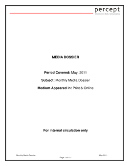 May, 2011 Subject: Monthly Media Dossier Medium Appeared In