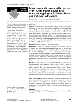 Mitochondrial Phylogeographic Structure of the White-Browed Piculet (Sasia Ochracea): Cryptic Genetic Differentiation and Endemi