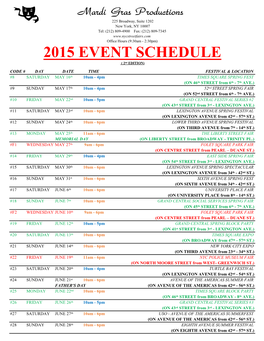 2015 Event Schedule ( 2ⁿᵈ Edition)