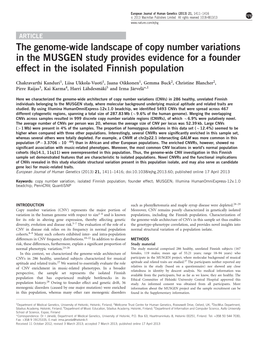 The Genome-Wide Landscape of Copy Number Variations in the MUSGEN Study Provides Evidence for a Founder Effect in the Isolated Finnish Population