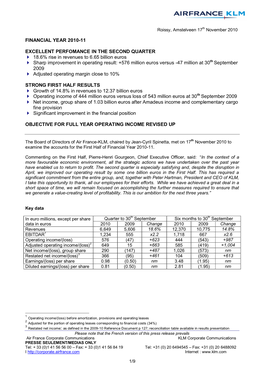 Financial Year 2010-11 Excellent Perfomance in the Second Quarter