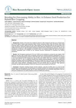 Breeding for Outcrossing Ability in Rice, to Enhance Seed Production