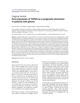 Original Article Over-Expression of TOP2A As a Prognostic Biomarker in Patients with Glioma