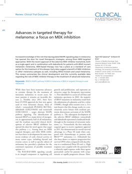 Advances in Targeted Therapy for Melanoma: a Focus on MEK Inhibition