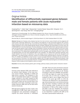 Original Article Identification of Differentially Expressed Genes Between Male and Female Patients with Acute Myocardial Infarction Based on Microarray Data