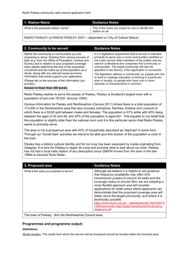 Radio Paisley Community Radio Licence Application Form