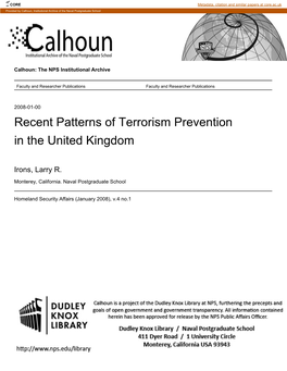 Recent Patterns of Terrorism Prevention in the United Kingdom