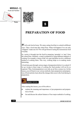 Preparation of Food Foods and Nutrition