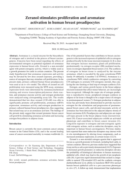 Zeranol Stimulates Proliferation and Aromatase Activation in Human Breast Preadipocytes