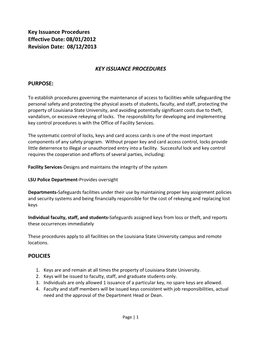 08/12/2013 Key Issuance Procedures Purpose