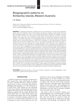 Biogeographic Patterns on Kimberley Islands, Western Australia