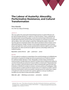 The Labour of Austerity: Absurdity, Performative Resistance, and Cultural Transformation