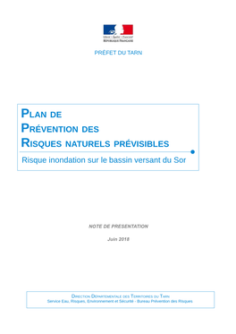 PLAN DE PRÉVENTION DES RISQUES NATURELS PRÉVISIBLES Risque Inondation Sur Le Bassin Versant Du Sor