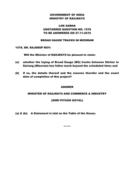 Government of India Ministry of Railways Lok Sabha