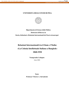 Capitolo I Italia E Siam Nell’Era Dell’Imperialismo Occidentale 1