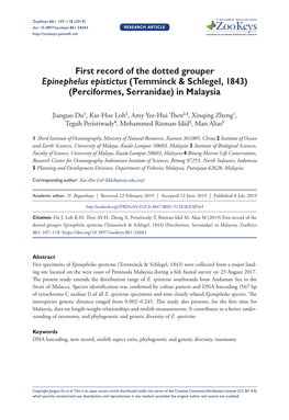 First Record of the Dotted Grouper Epinephelus Epistictus (Temminck & Schlegel, 1843) (Perciformes, Serranidae) in Malaysia