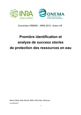 Première Identification Et Analyse De Success Stories De Protection Des Ressources En Eau