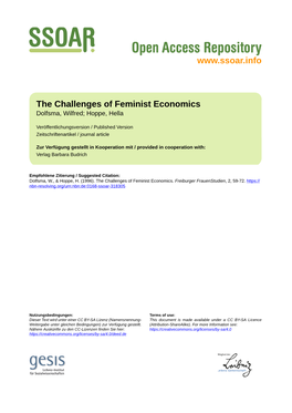 The Challenges of Feminist Economics Dolfsma, Wilfred; Hoppe, Hella