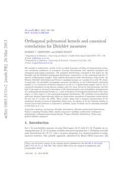 Orthogonal Polynomial Kernels and Canonical Correlations for Dirichlet