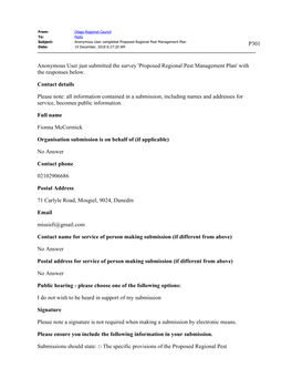 Proposed Regional Pest Management Plan P301 Date: 14 December, 2018 6:27:20 AM