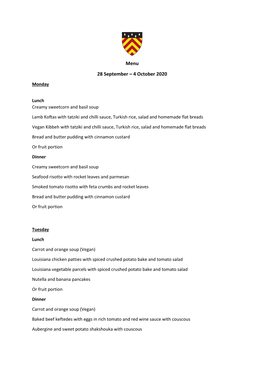 Menu 28 September – 4 October 2020