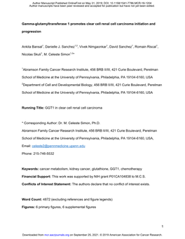 Gamma-Glutamyltransferase 1 Promotes Clear Cell Renal Cell Carcinoma Initiation and Progression