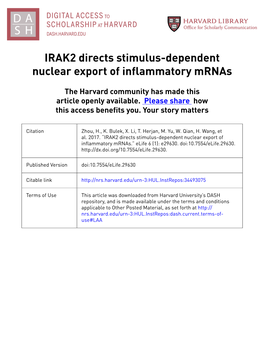 IRAK2 Directs Stimulus-Dependent Nuclear Export of Inflammatory Mrnas