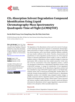 CO2 Absorption Solvent Degradation Compound Identification Using Liquid Chromatography-Mass Spectrometry Quadrapole-Time of Flight (LCMSQTOF)