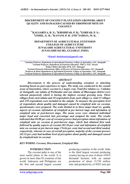 Discernment of Coconut Plantation Growers About Quality and Damaged Caused by Eriophyid Mite on Coconut