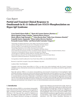 Partial and Transient Clinical Response to Omalizumab in IL-21-Induced Low STAT3-Phosphorylation on Hyper-Ige Syndrome