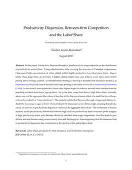 Productivity Dispersion, Between-Firm Competition and the Labor Share