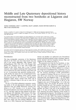 Middle and Late Quaternary Depositional History Reconstructed from Two Boreholes at Lågjæren and Høgjæren, SW Norway